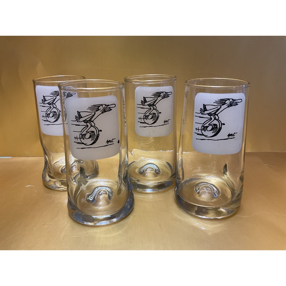 Vintage BC Comic Johnny Hart Glasses Set of 4 Weighted Dimple Base Tumblers